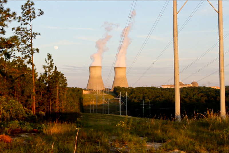 Historically an agricultural community, Burke County now prominently features Plant Vogtle's two cooling towers. By 2017, four cooling towers will be seen on the horizon. Photo by Lauren Frohne